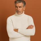 Men’s turtleneck sweater in white with elegant fit, soft and comfortable for casual and formal outfits.