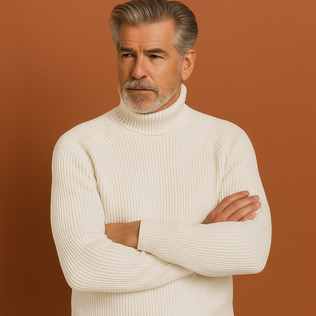 Men’s turtleneck sweater in white with elegant fit, soft and comfortable for casual and formal outfits.