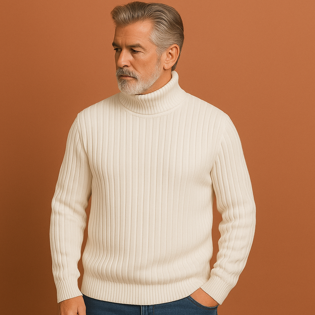 Men’s turtleneck sweater in white with a timeless design, warm and comfortable for casual and formal outfits
