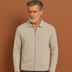 Men’s zip-up cardigan in white with regular fit, modern design and comfortable feel for casual and semi-formal outfits.
