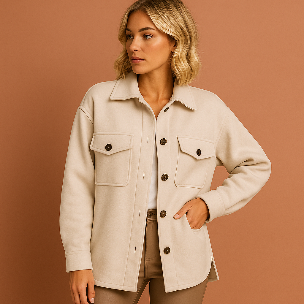 Women’s fall jacket in white with elegant design, soft and comfortable for casual and stylish outfits.