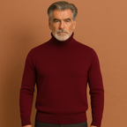 Men’s turtleneck sweater in wine red with timeless design, stylish and comfortable for business and casual winter outfits.