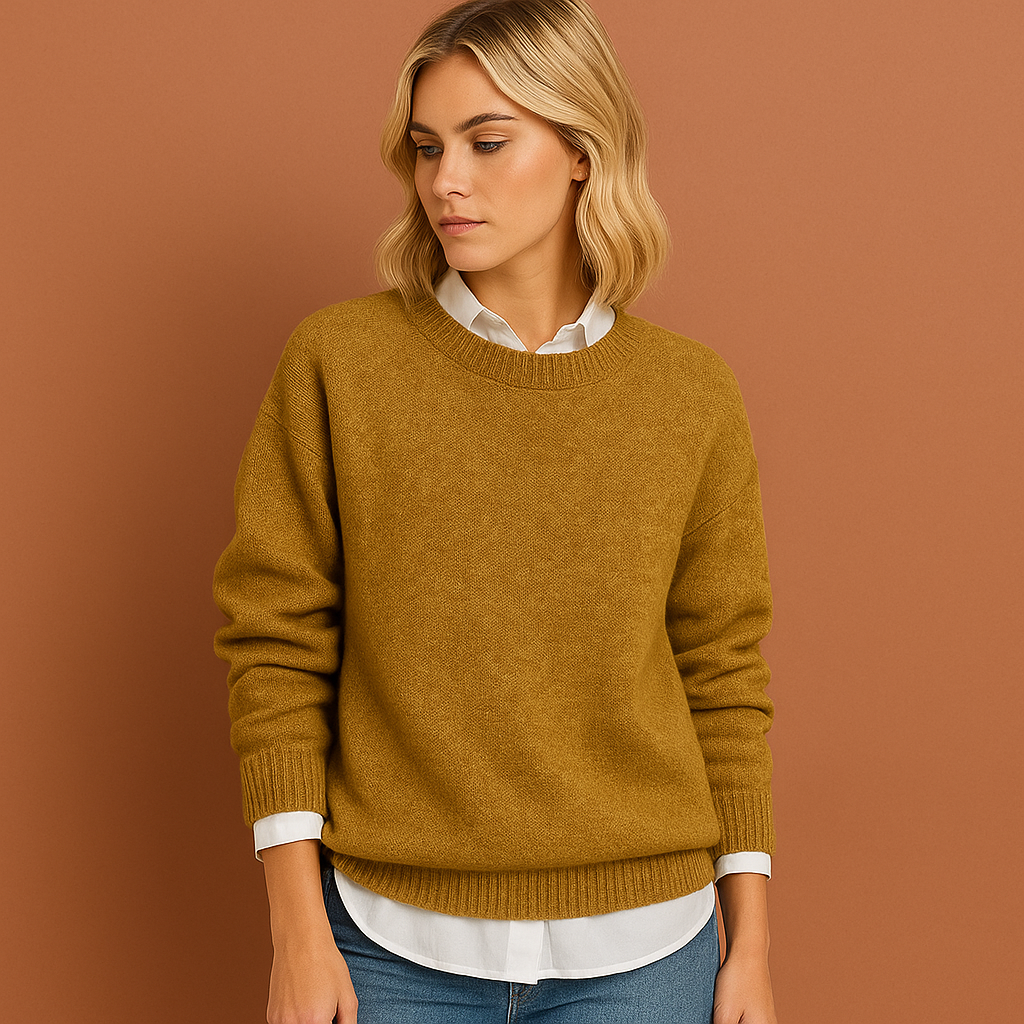Women’s sweater in yellow with minimalist design, soft and comfortable for casual and stylish outfits.
